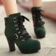 Green Suede Brown Lace Up Ankle Platforms High Heels Lolita Boots Booties High Heels Zvoof
